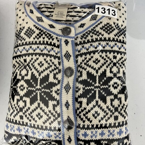 L.L. Bean Vintage Womens XL Nordic Fair Isle Thick Cardigan Fisherman Sweater - Picture 16 of 16